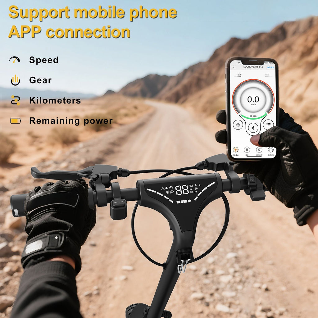 An e-scooter rider is riding a Todimart X5S adult e-scooter: a black Todimart X5S off-road e-scooter (equipped with 10-inch off-road tires) – perfect for outdoor off-roading – but also great for city commuting